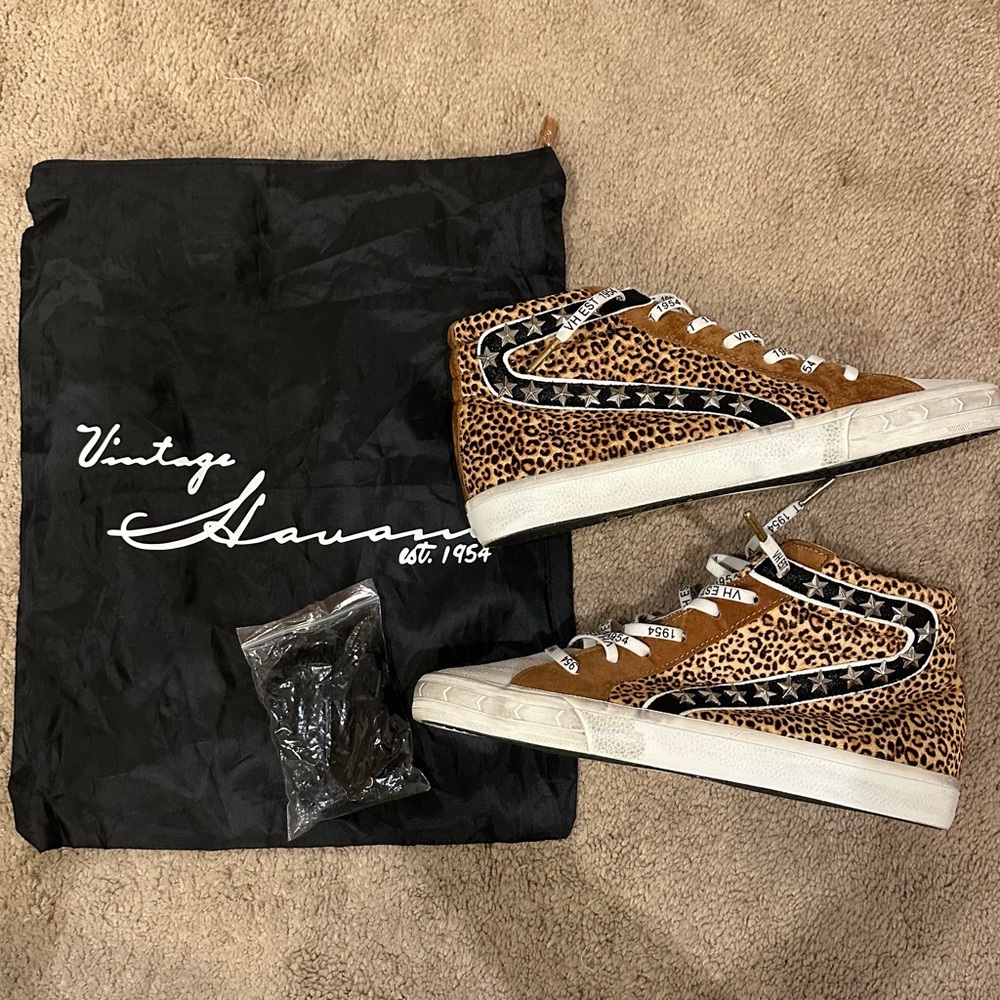 Vintage Havana Leopard Print High-Tops - Tan and Black
